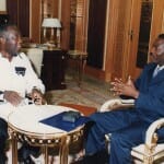 Cote d'Ivoire president Lauarent Gbagbo, left, grants an interview