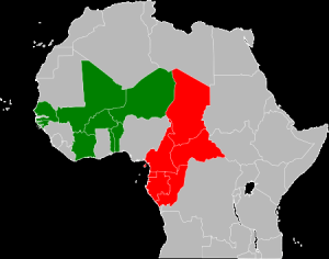 The CFA franc zone map