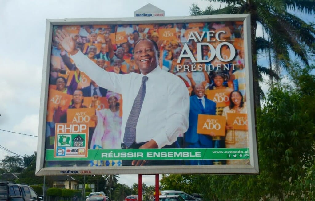 Incumbent president Alassane Ouattara's campaign billboard