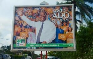 Incumbent president Alassane Ouattara's campaign billboard