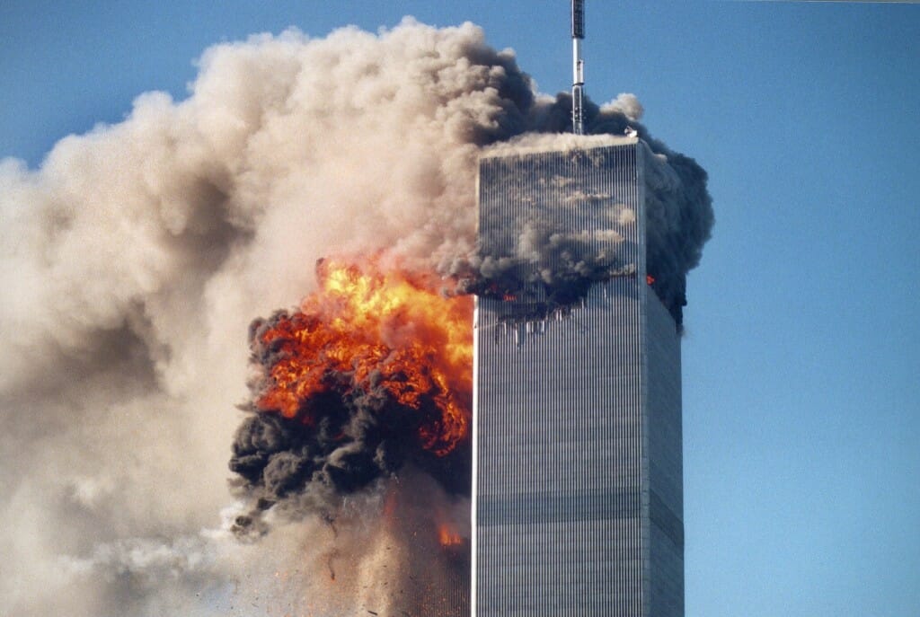 twin towers in flame