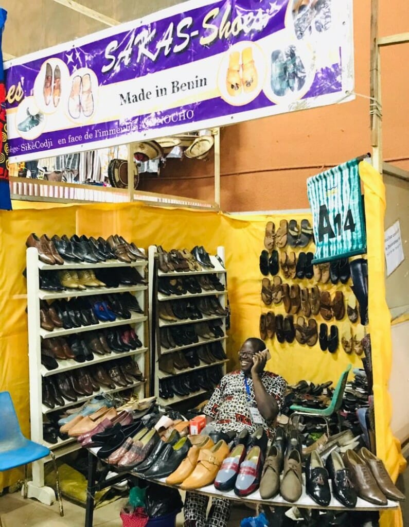 Benin's shoemaker Sakaliou Salifou in his shop at SIAO 2018