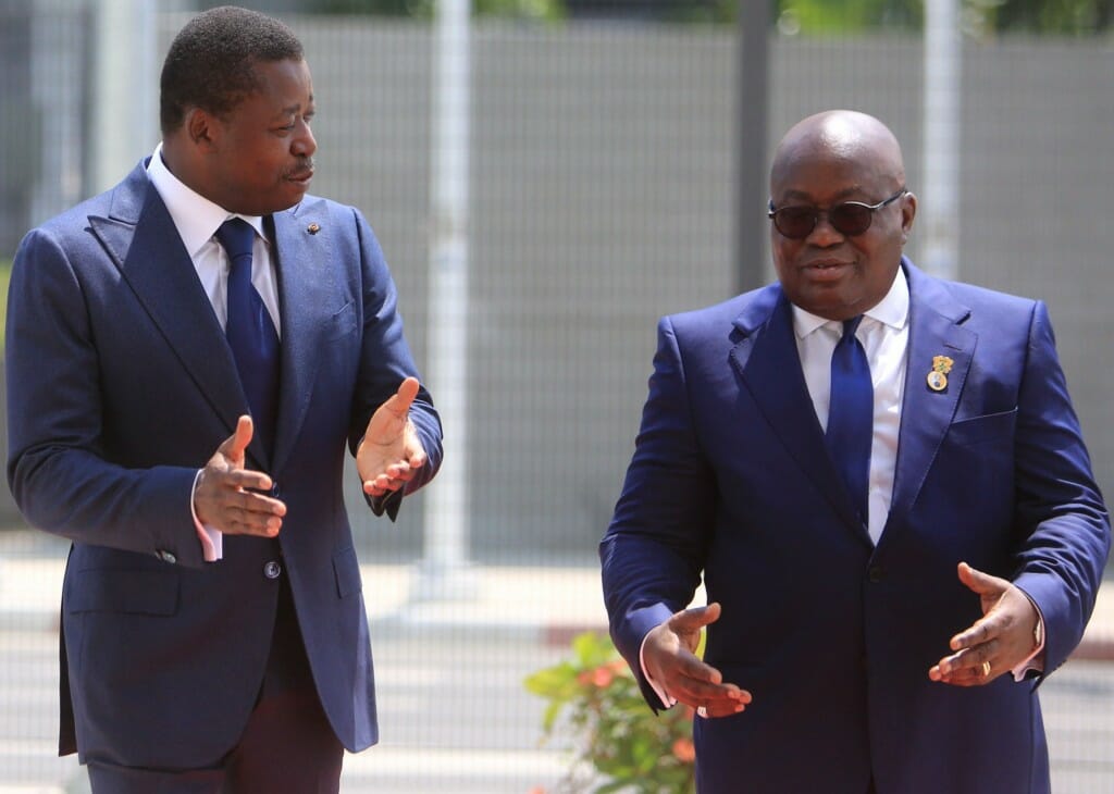 Togolese president Faure Gnassingbé, left, with his Ghanaen counterpart Nana Akufo-Addo.