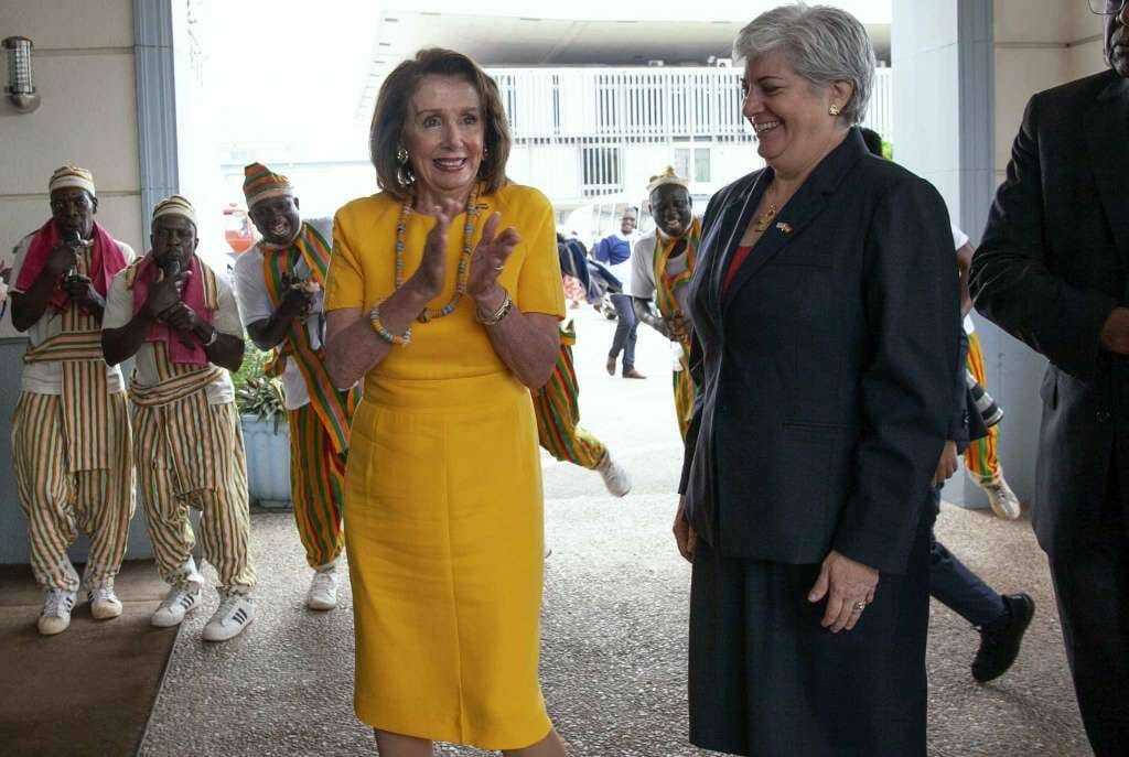 US House Speaker Nancy Pelosi arrives at Ghana's Parliament in Accra, Ghana, Wednesday, July 31, 2019