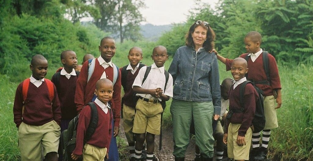 India Howell walks some of her children to school