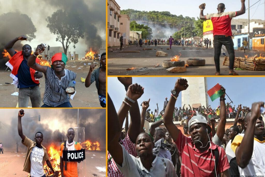Scenes of political revolt across West Africa