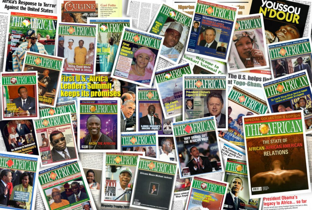 A collage of some of The African Magazine covers since 1994