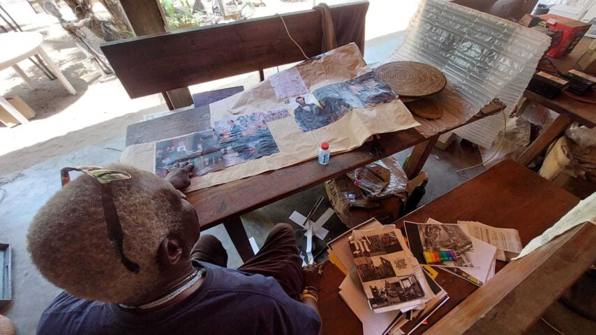 Acclaimed Beninese artist Georges Adéagbo at work