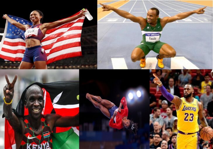 A collage of images showing Black sport stars, from the U.S. to Africa