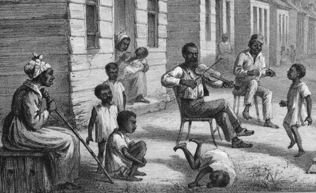 Slave Quarters, Louisiana. Illustration credited to Adolf Carlsson Warberg, Skizzer fran Nord-Amerikanska Kriget, 1861-1865