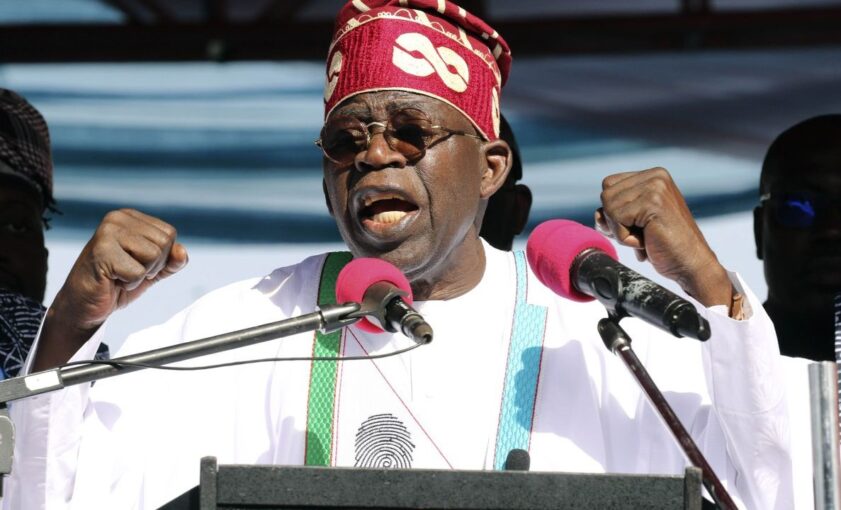 All Progressives Congress candidate Bola A. Tinubu addresses voters in Abuja two weeks before the Feb 25 presidential election. Photo by Emmanuel OsodiAP