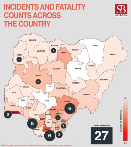 Election day violence statistics as compiled by S.B.M., Nigeria's leading geopolitical intelligence platform.