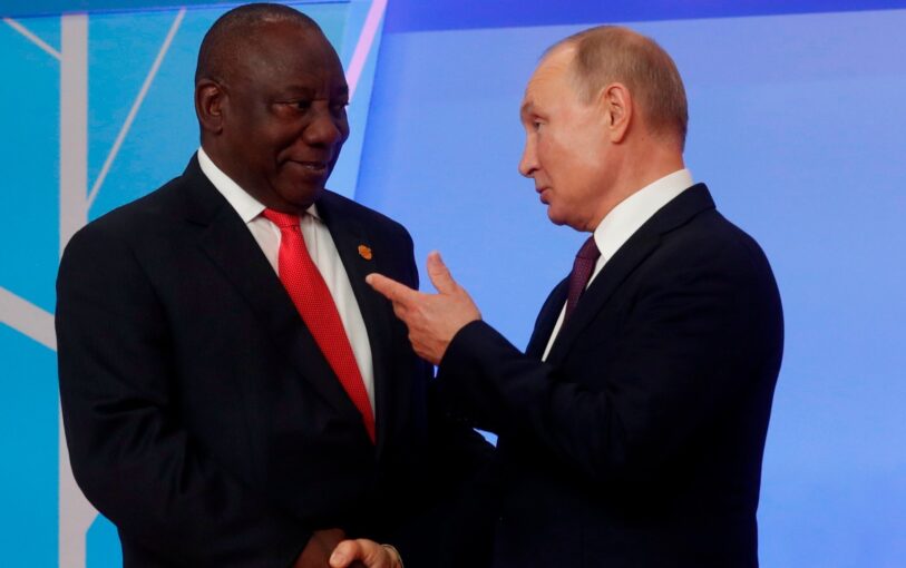 Russia’s leader Vladimir Putin, right, greets South Africa’s president Cyril Ramaphosa at the 2019 Russia-Africa summit in Sochi © Sergei Chirikov/Pool/AFP/Getty Images