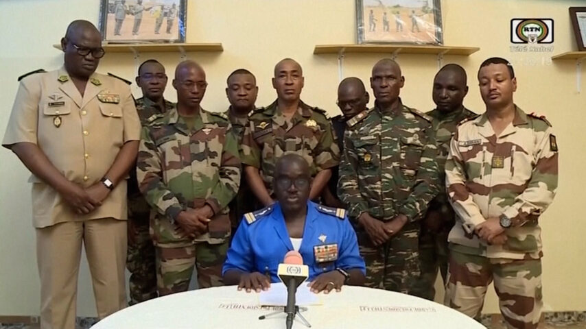 A delegation known as the National Council for the Safeguarding of the Country delivered a statement on Nigerien state television shortly after detaining President Mohamed Bazoum. CreditCredit...ORTN via Associated Press