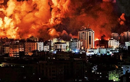 Flames and destruction stemming fron Israel's strikes on Gaza