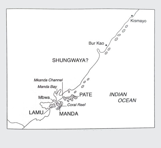 Manda Island (Mbwa), in Kenya, the origin of the Meru, then known as Ngaa, in Kenya. Manda Island is part of the Lamu Archip