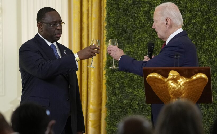 A toast between President Joe Biden and then-Senegalese President Macky Sal during the U.S.-Africa Leaders Summit