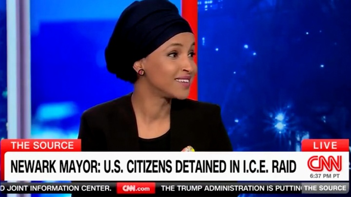 Rep. Ilhan Omar, representtive of Minnessota District 5, dunring an interview with CNN anchorwoman Kaitlan Collins
