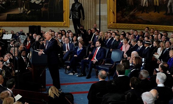 Trump speaks after his swearing in on January 20