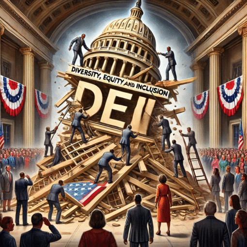 AI-generated image depicting the dismantling of DEI. By Nadira Jamerson