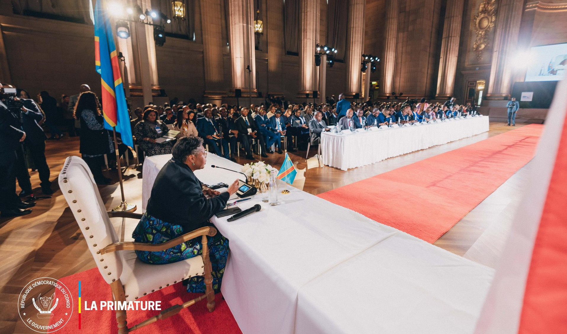 The Prime Minister of the Democratic Republic of Congo, Judith Suminwa Tuluka, presides over the USA-DRC Economic Forum. Image courtesy of the Prime Minister's office.