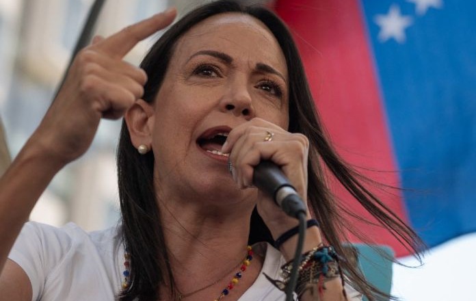Venezuelan opposition leader Maria Corina Machado gestures during a protest in Caracas on the eve of Maduro's inauguration. Juan Barreto/AFP/Getty Images