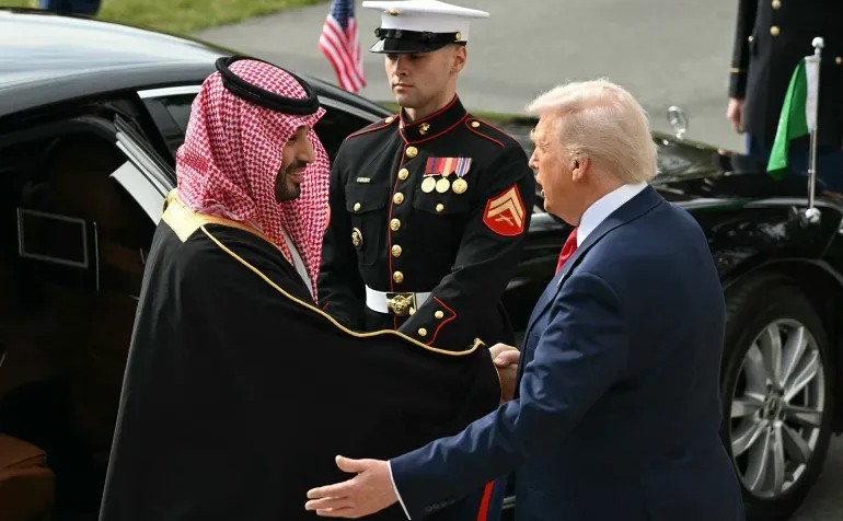 U.S. President Donald Trump welcomes MBS at the White House in 2025. Image courtesy of Mekki Elmograbi.