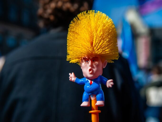 A cartoonish depiction of Trump was a common theme throughout the day on Saturday. NurPhoto NurPhoto via Getty Images