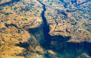 Africa's Rift Valley is shown from an airplane flying over Ethiopia. Emad Aljumah-Getty Images.